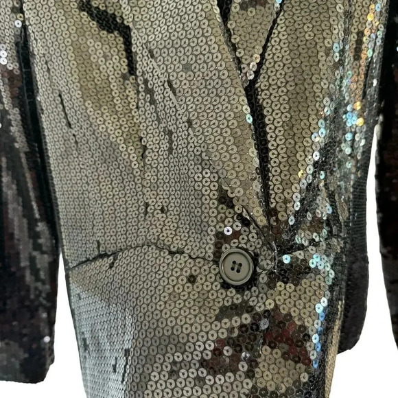 Double Zero Black Sequin Blazer One Button Front Jacket Women's M NWOT - Picture 3 of 8